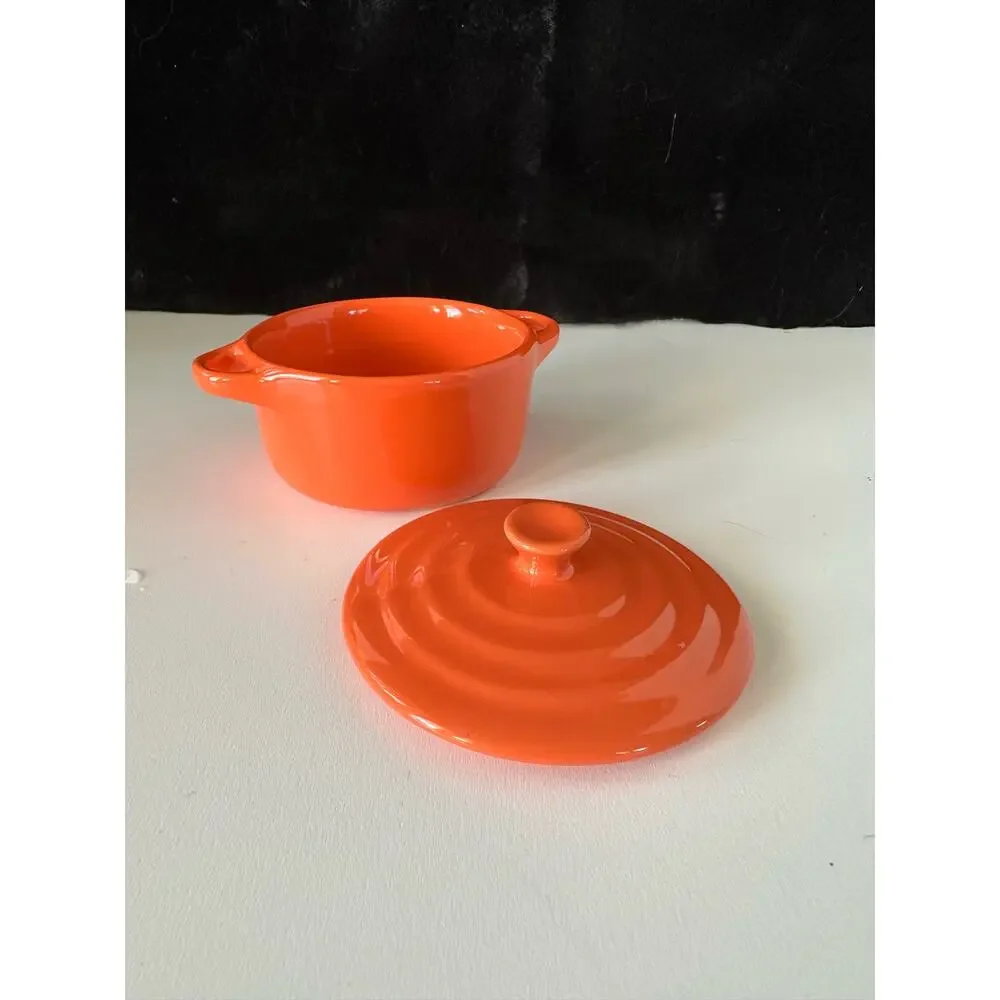Ceramic baking bowl, soup bowl, dessert dish with lid, orange mini dutch oven